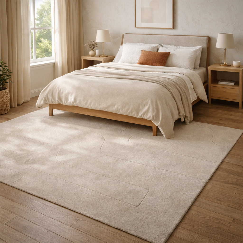 Cream area rug  9x12 10x13 11x13  Hand tuft carpet  Bed Living Kids room  Woolen rugs