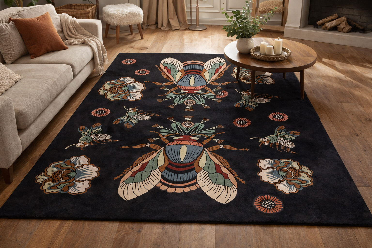 Hand Tufted Wool Black Color Animal Print Rug 6x8 6x9 7x10 8x10 Hand Tufted Bedroom