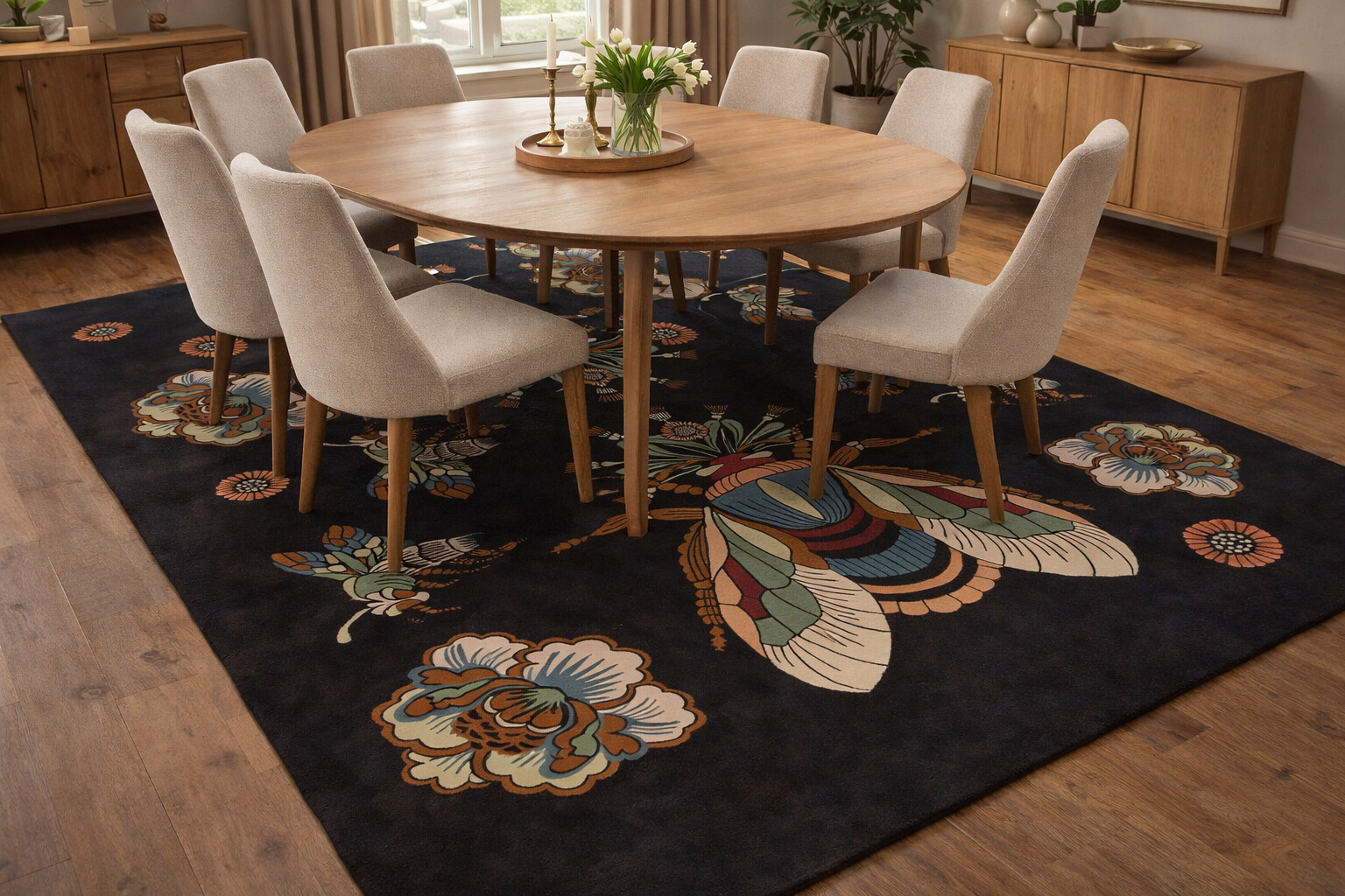 Hand Tufted Wool Black Color Animal Print Rug 6x8 6x9 7x10 8x10 Hand Tufted Bedroom