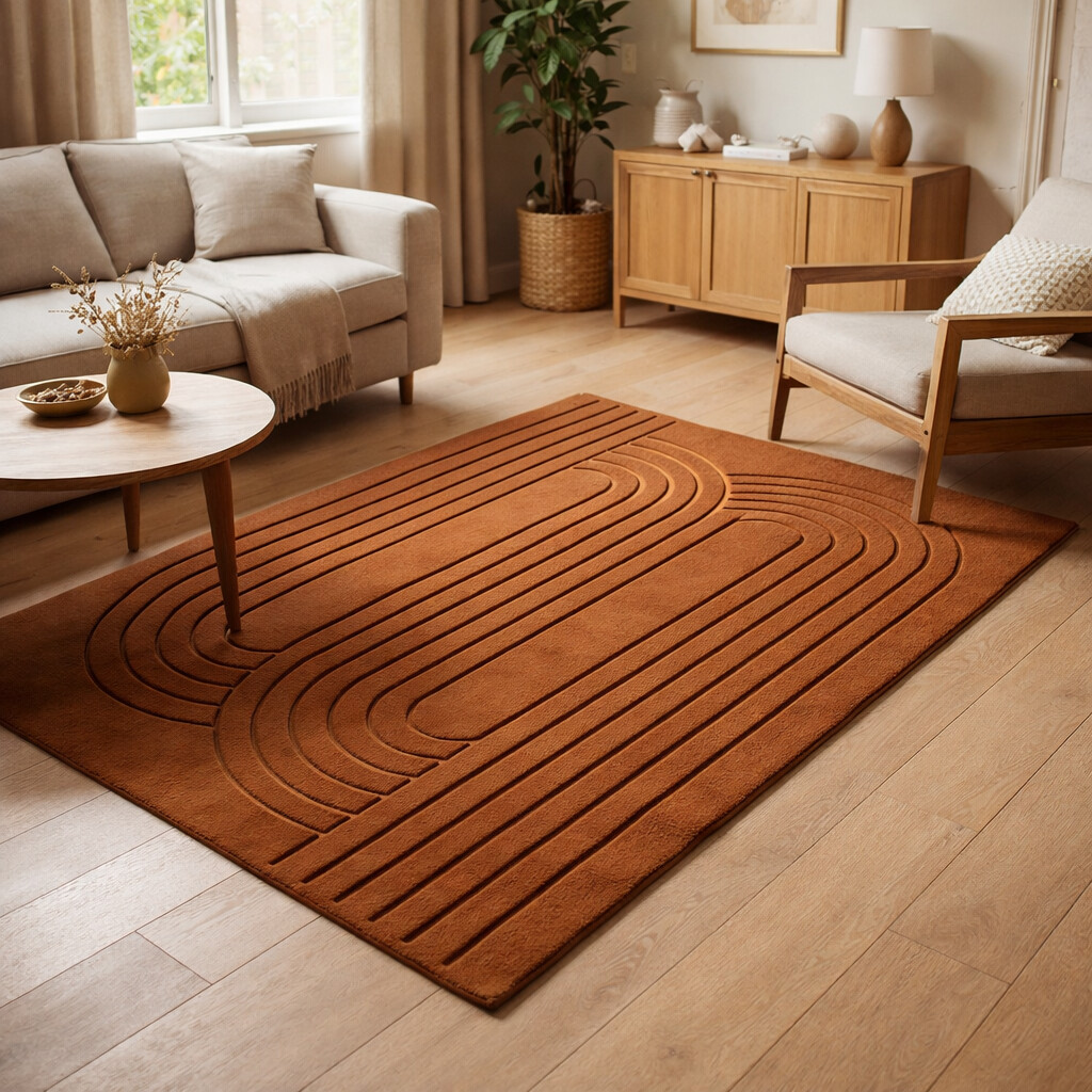 Hand Tufted Terracotta Rug for Bedroom  Rectangle Shape Rug for Living Room