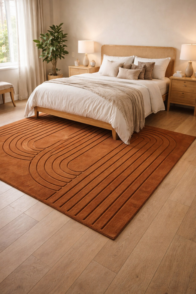 Image of Hand Tufted Terracotta Rug for Bedroom |  Rectangle Shape Rug for Living Room