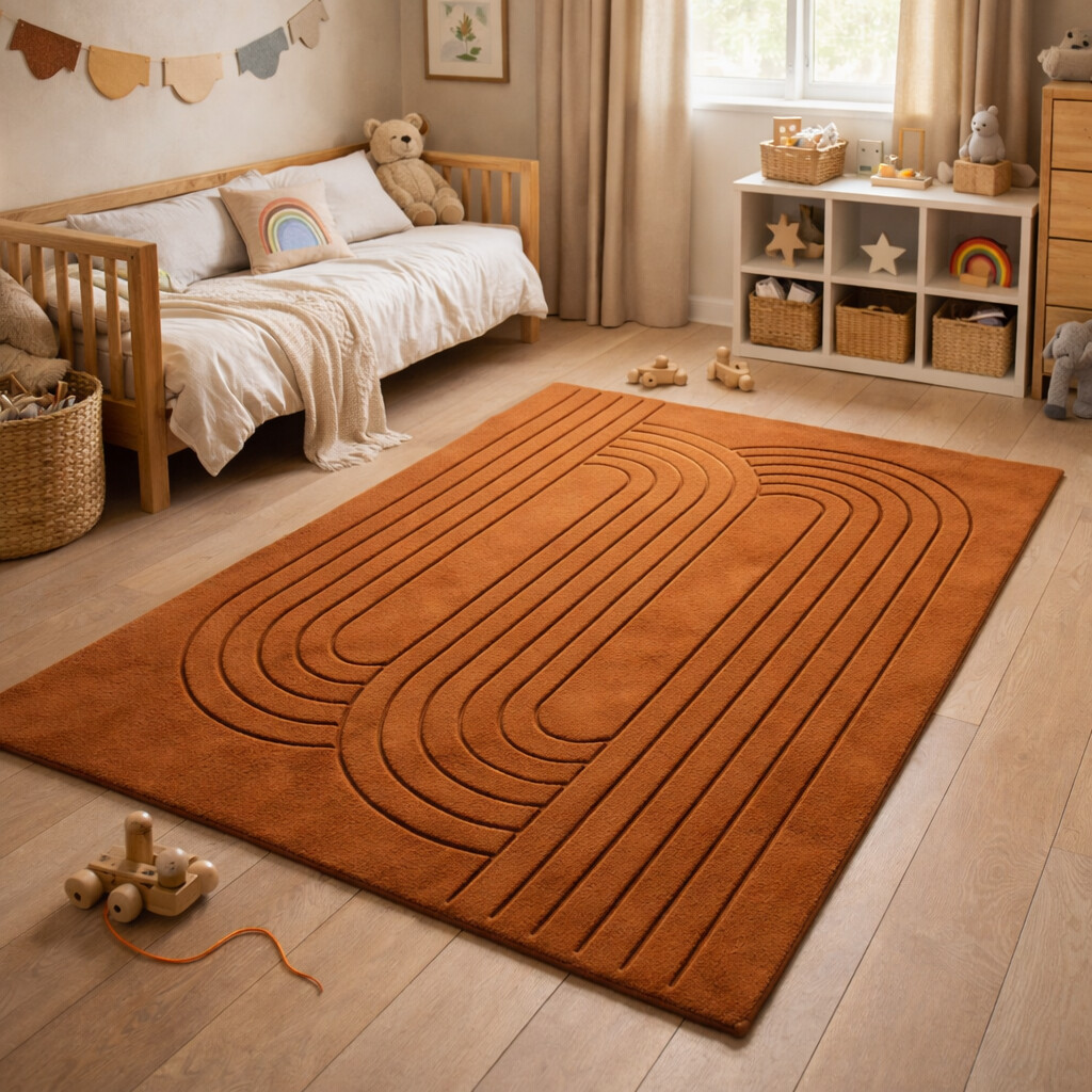 Hand Tufted Terracotta Rug for Bedroom  Rectangle Shape Rug for Living Room