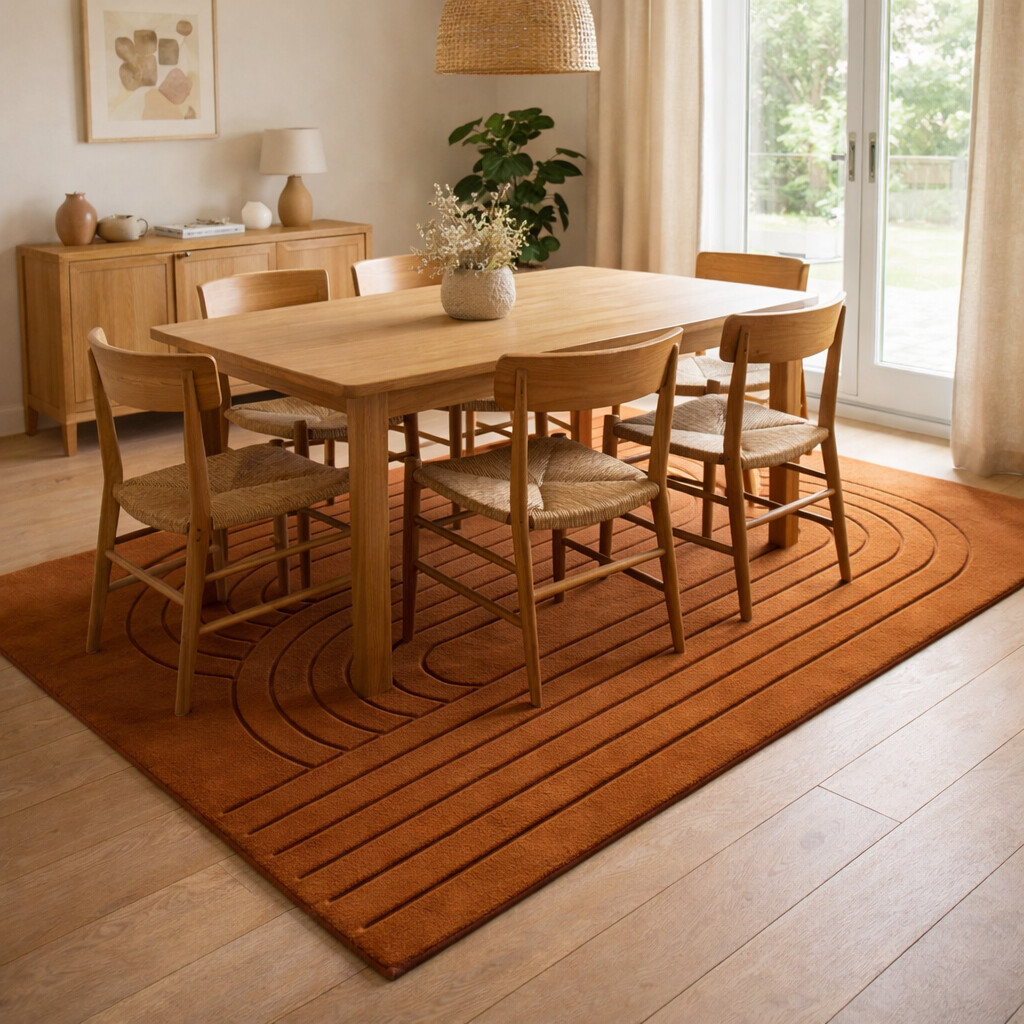 Hand Tufted Terracotta Rug for Bedroom  Rectangle Shape Rug for Living Room