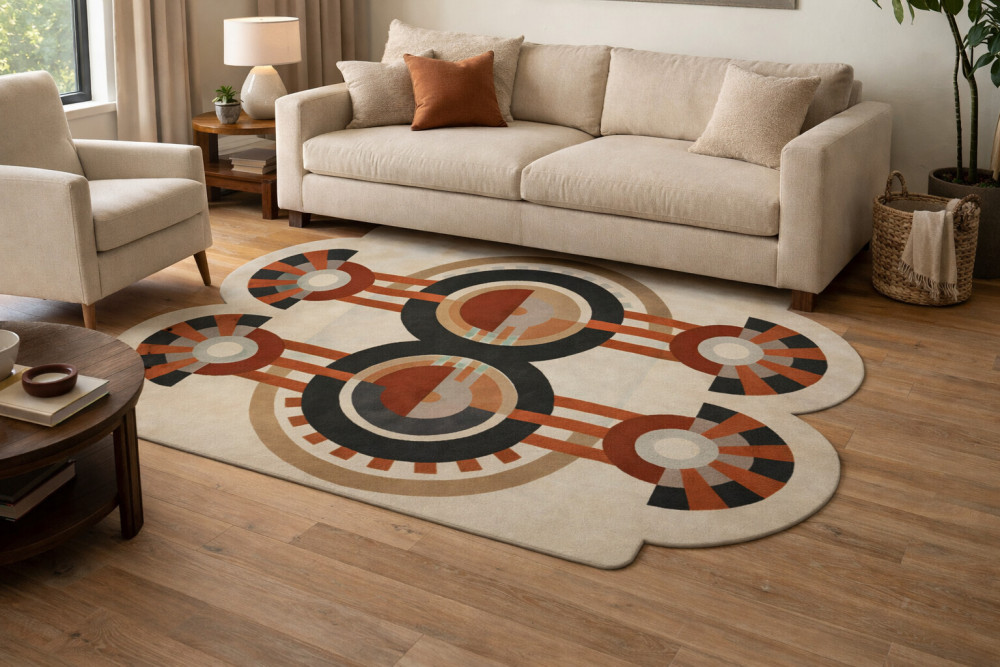 Image of Tufted Vintage Rectangular Design Rug for Bedroom | Geometric Wool Living Room Carpet