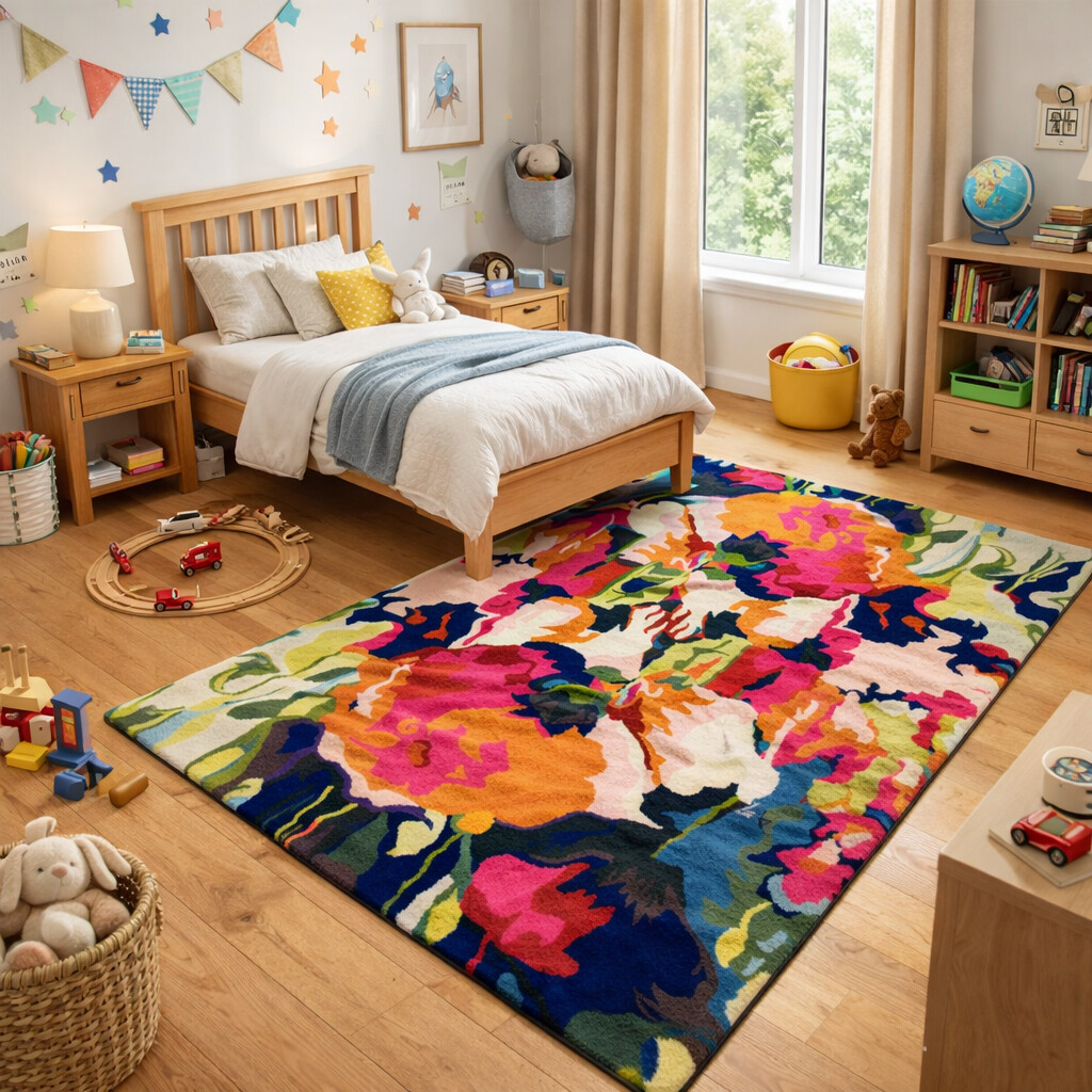 Hand-tufted Multi Flower Design Rug for Bedroom and Living Space