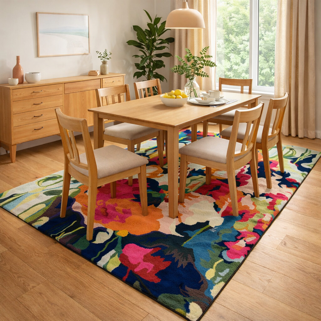 Hand-tufted Multi Flower Design Rug for Bedroom and Living Space