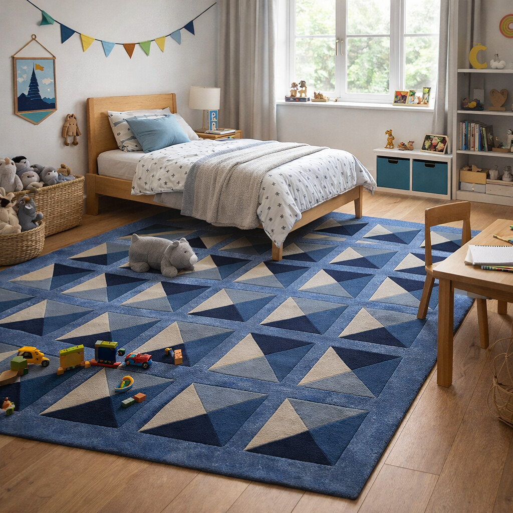 Hand Tufted Geometric Area Rug Blue Perfect for Living Room Dining Room Hallway Bedroom Available in 5x6 5x8 6x9 7x9 7x10 9x12 Sizes