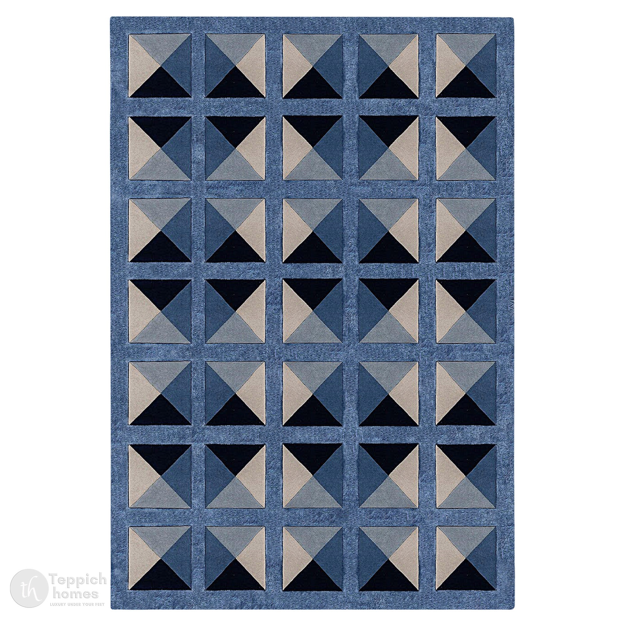 Hand Tufted Geometric Area Rug Blue Perfect for Living Room Dining Room Hallway Bedroom Available in 5x6 5x8 6x9 7x9 7x10 9x12 Sizes
