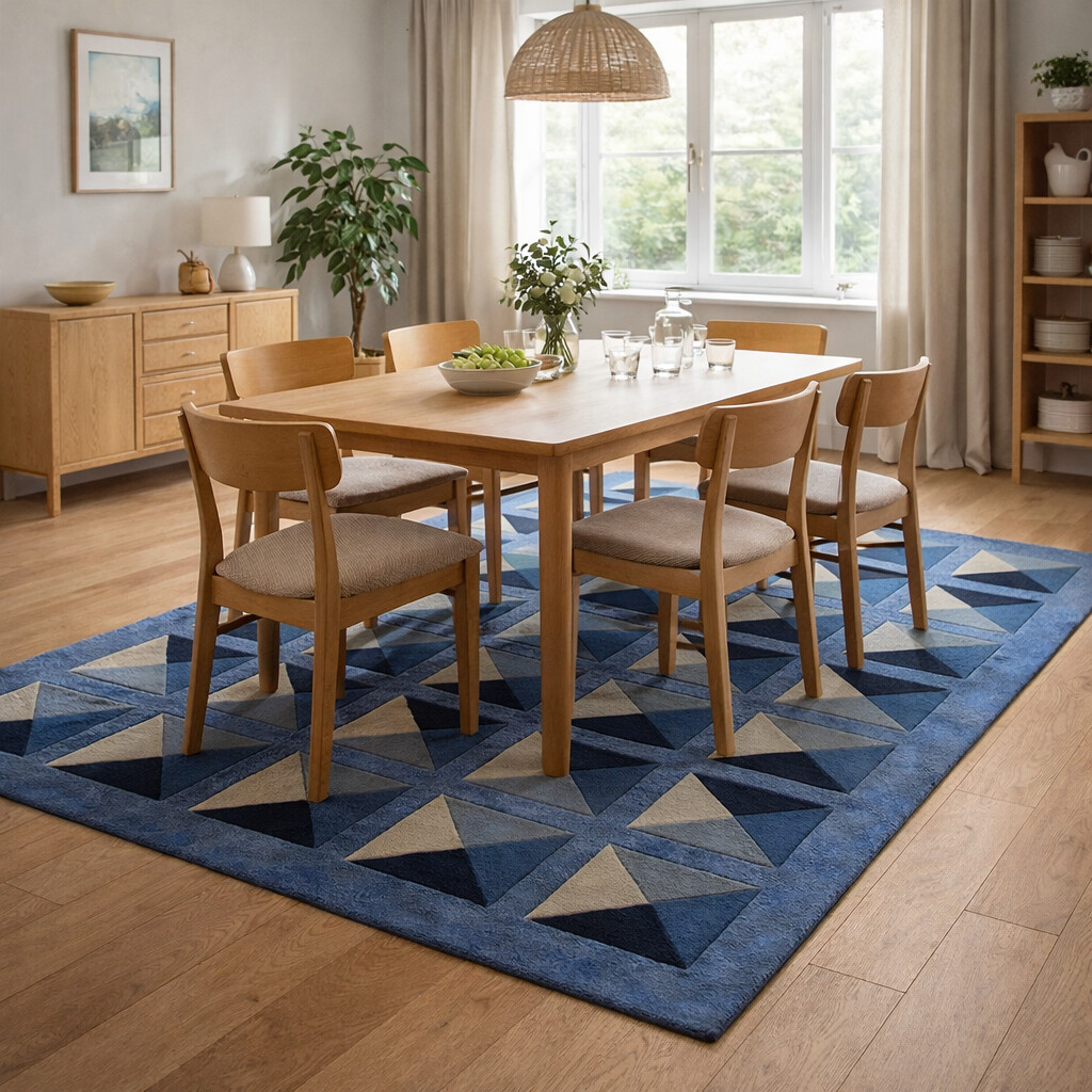 Hand Tufted Geometric Area Rug Blue Perfect for Living Room Dining Room Hallway Bedroom Available in 5x6 5x8 6x9 7x9 7x10 9x12 Sizes