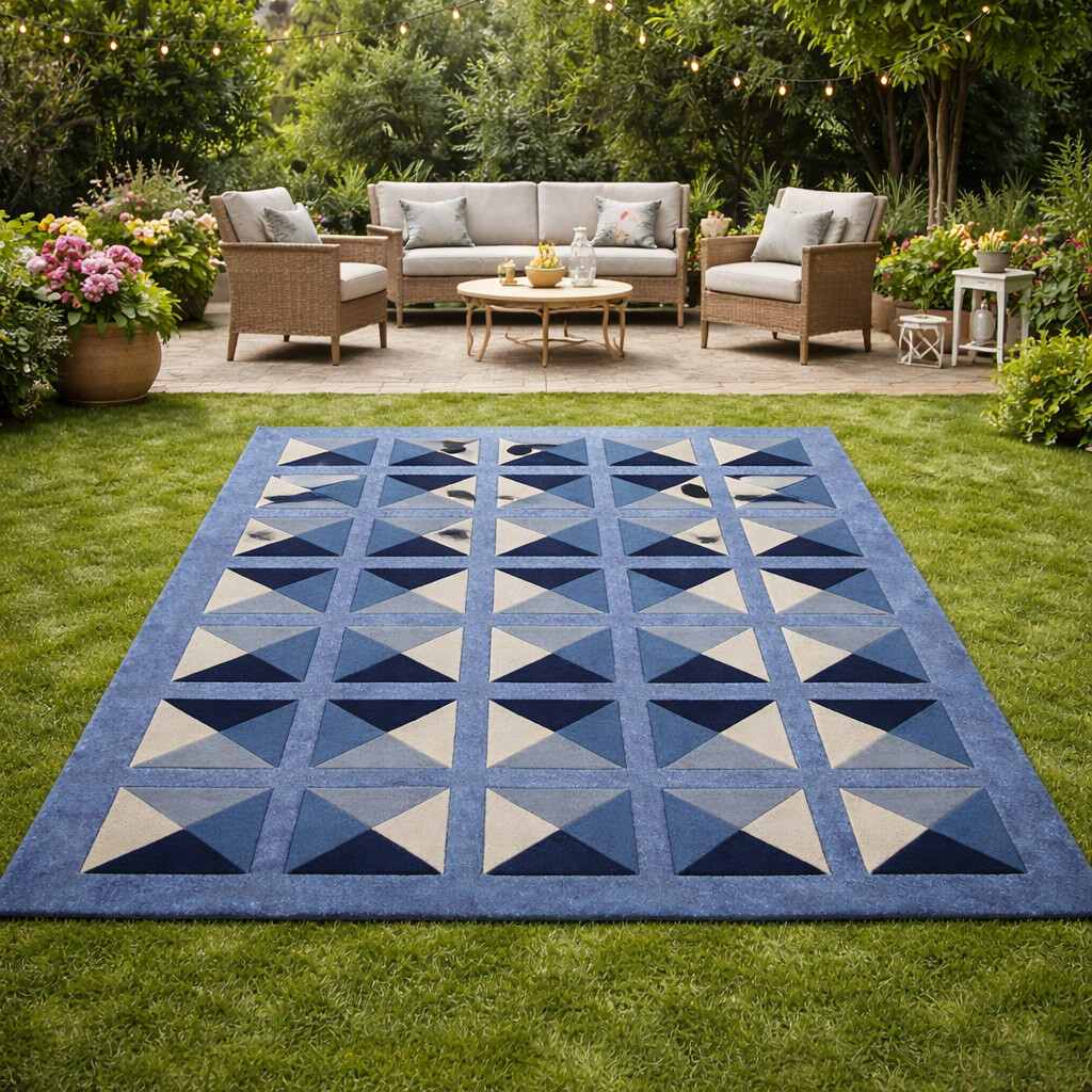 Hand Tufted Geometric Area Rug Blue Perfect for Living Room Dining Room Hallway Bedroom Available in 5x6 5x8 6x9 7x9 7x10 9x12 Sizes