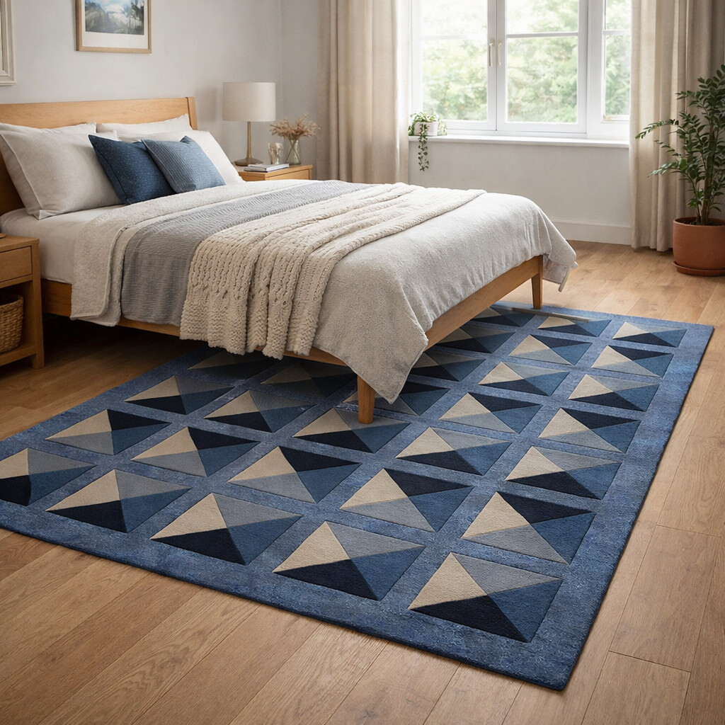 Hand Tufted Geometric Area Rug Blue Perfect for Living Room Dining Room Hallway Bedroom Available in 5x6 5x8 6x9 7x9 7x10 9x12 Sizes