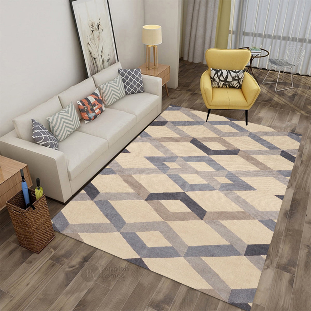 Shadow Custom Rug Shadow Prism Beige Wool Rug | Beige Area Rug 9x12 ft