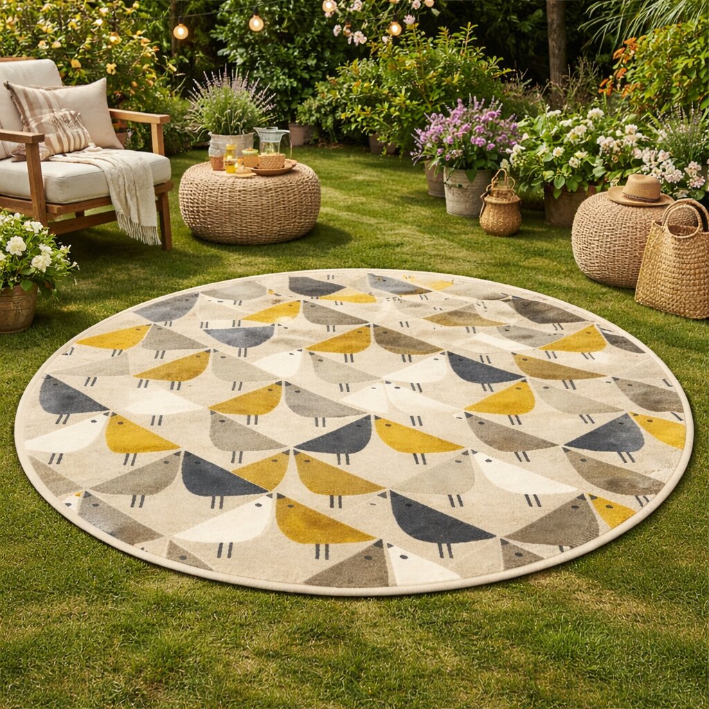 Whimsical round rug  8x8 10x10 12x12 15x15  Hand tuft  Area rugs  Bed Living room