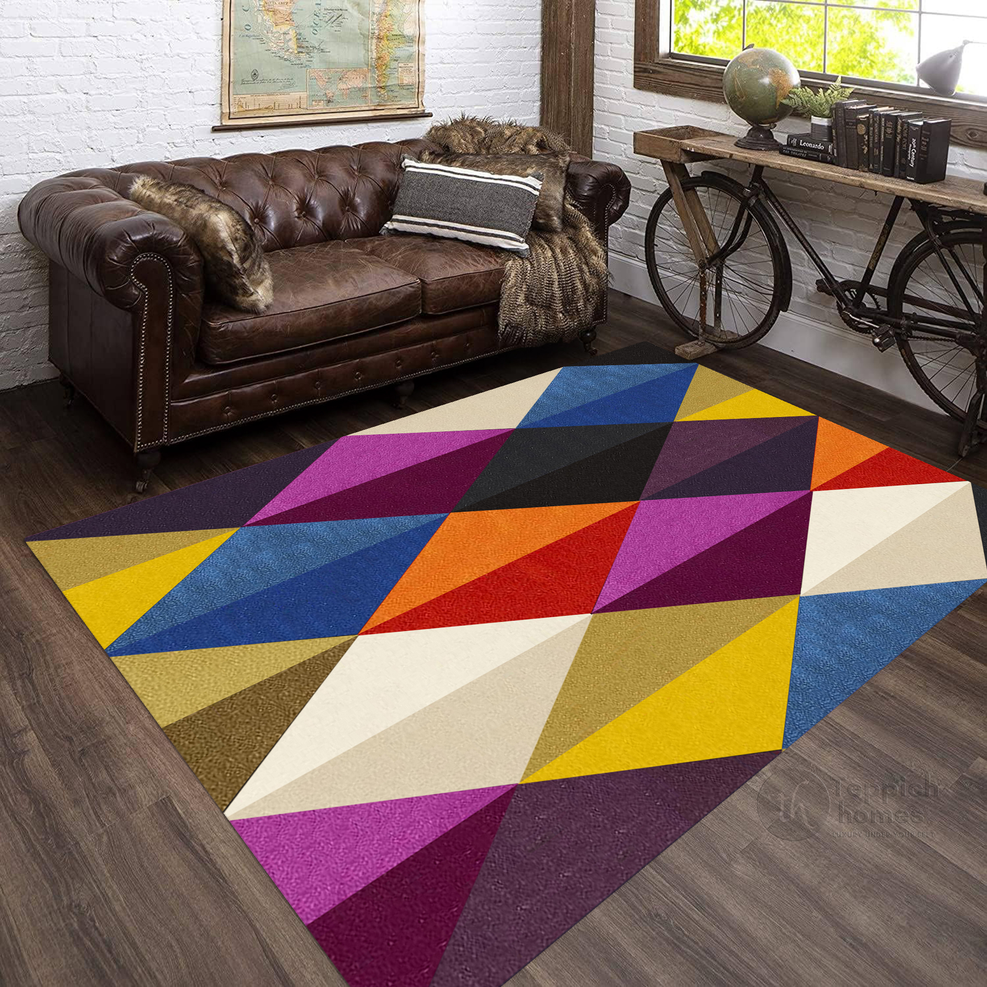 Vibrant Geometric Diamond Multicolor Rug 9x12