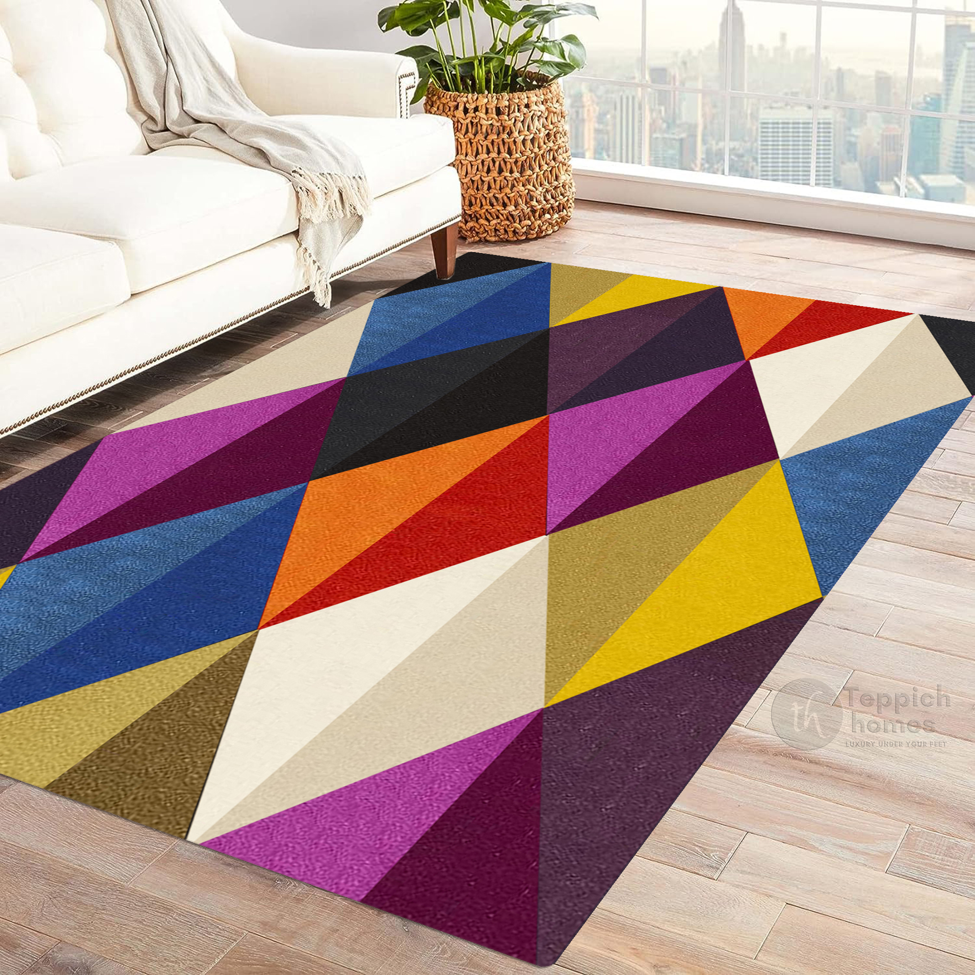 Vibrant Geometric Diamond Multicolor Rug 6x9
