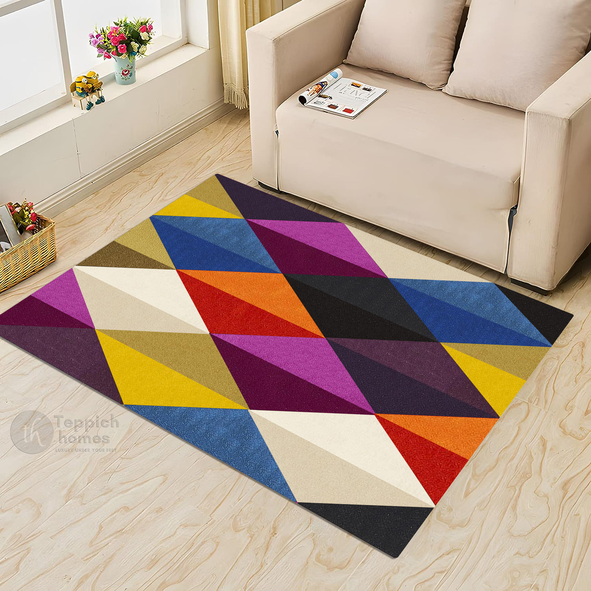 Vibrant Geometric Diamond Multicolor Rug 5x7