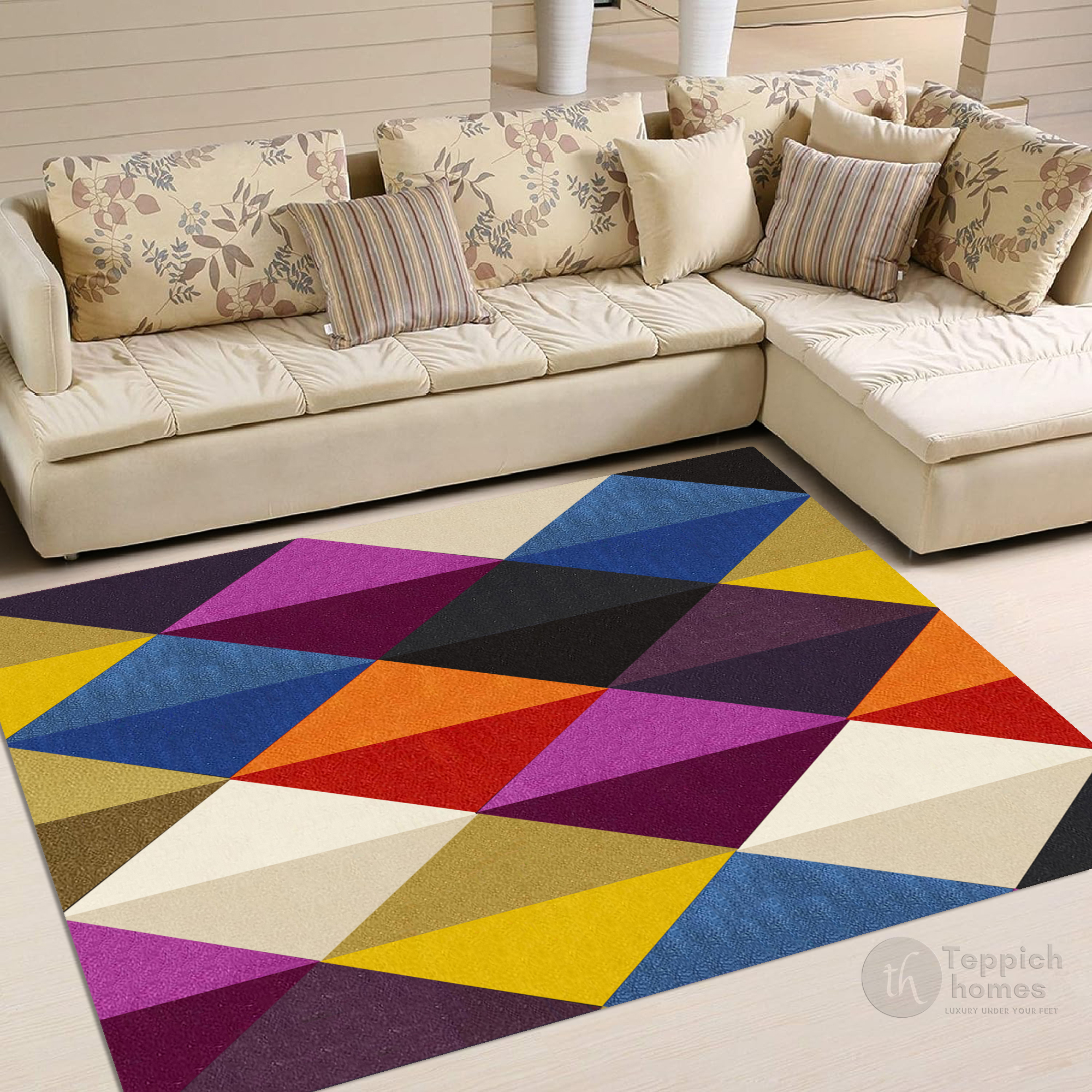 Vibrant Geometric Diamond Multicolor Rug 5x8