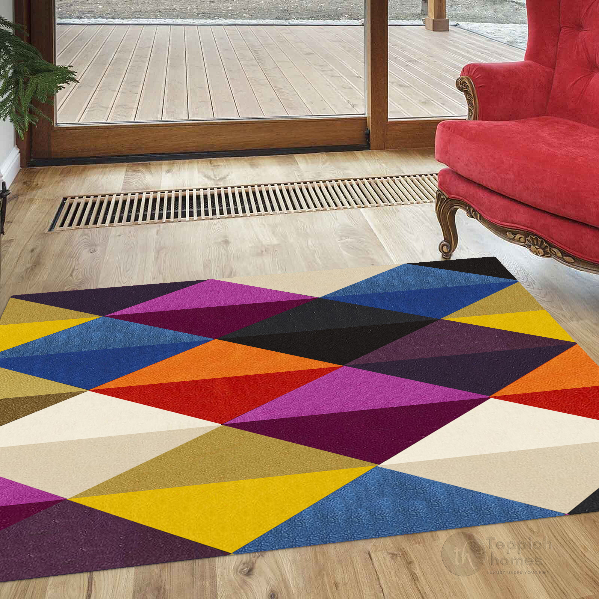Vibrant Geometric Diamond Multicolor Rug 10x14