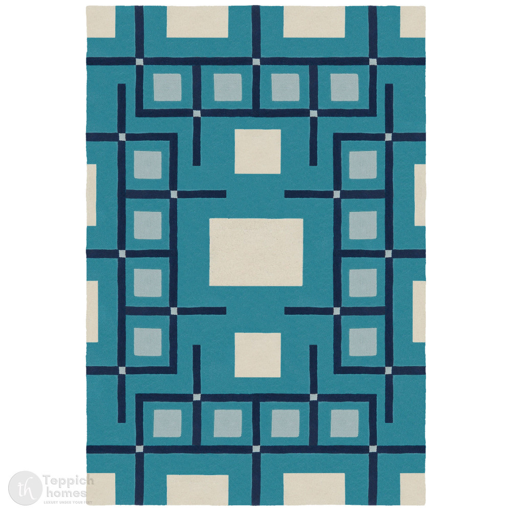 Image of Bedroom rug 5x8 | Geometric carpet | Tufted area rugs | 6x8, 6x9, 7x10, 8x13 | Wool carpets | Blue color | Hand tuft