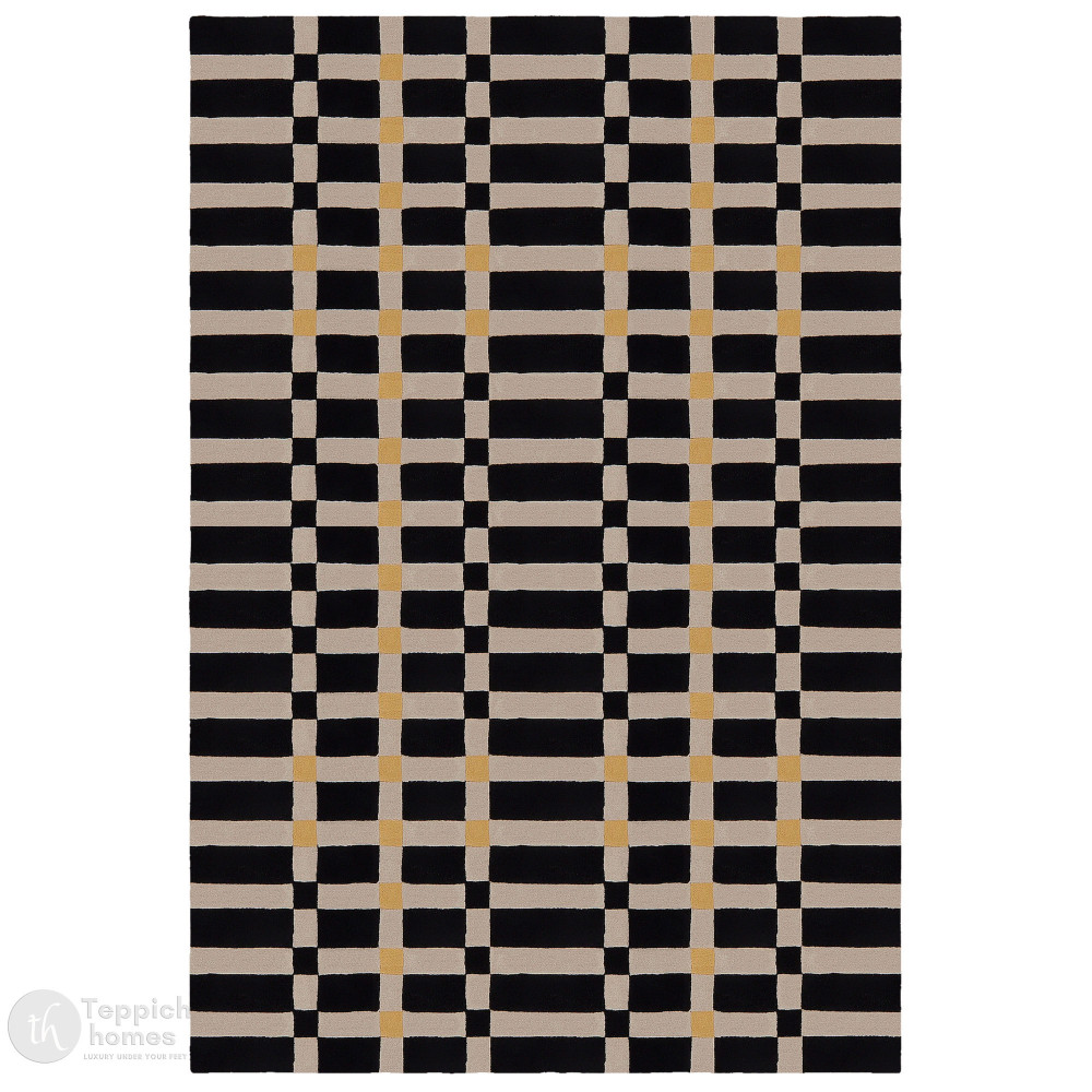 Image of Hallway rug | Geometric carpet | Wool area rugs | 8x13, 9x10, 9x12, 10x14 | Tufted carpet | Black and Beige color