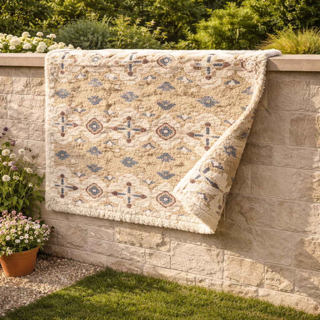 Tufted area rug Beige and White color 5x8 6x10 7x10 8x13 Hallway Living room Wool carpet Geometric rugs