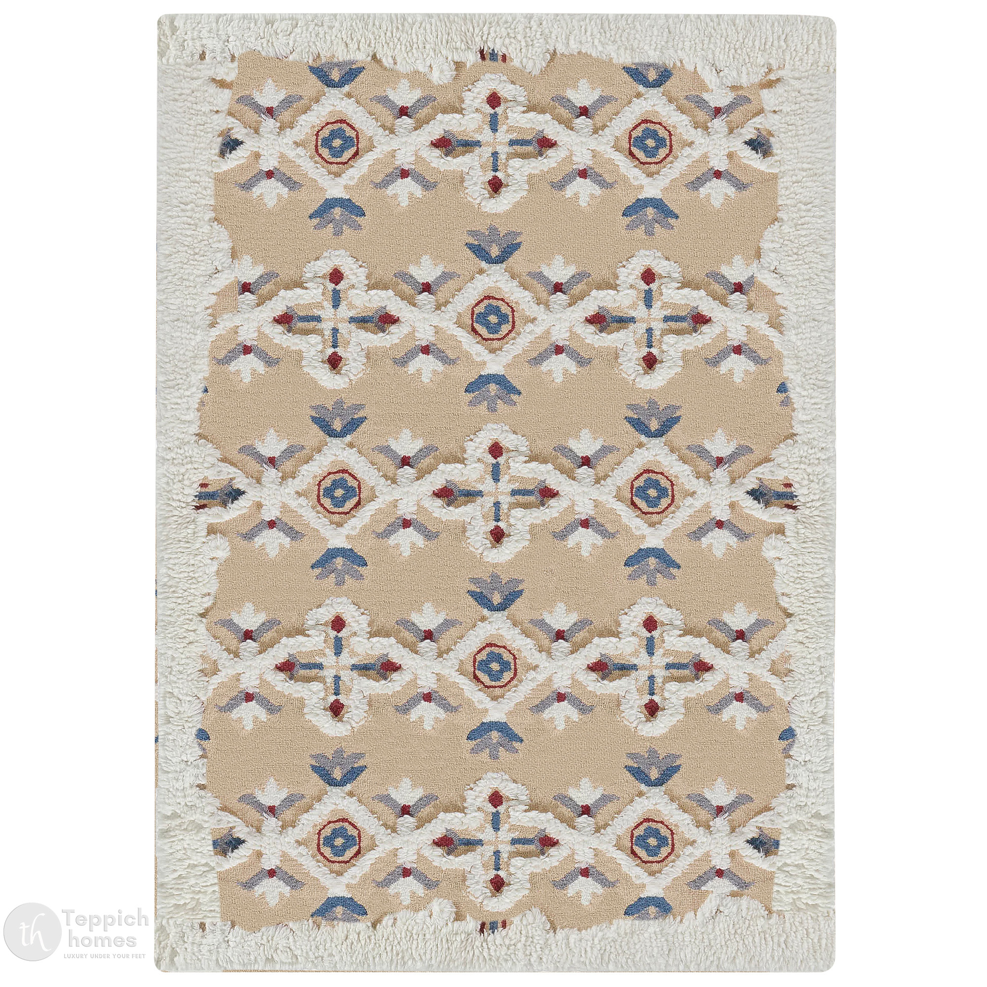 Tufted area rug Beige and White color 5x8 6x10 7x10 8x13 Hallway Living room Wool carpet Geometric rugs