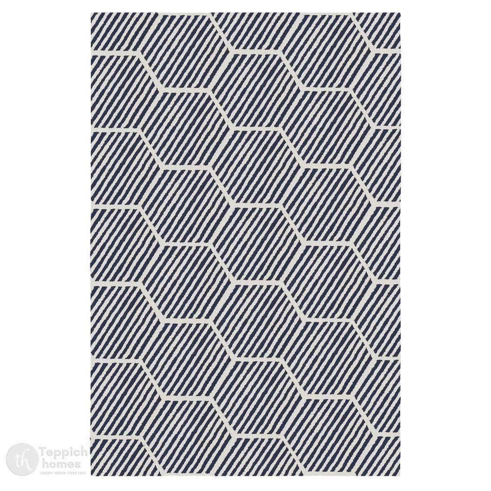 Image of Bedroom carpet | Geometric wool | Area rug 6x10 | 7x10, 8x10, 8x11, 9x12 | Tufted carpets | White and Blue wool