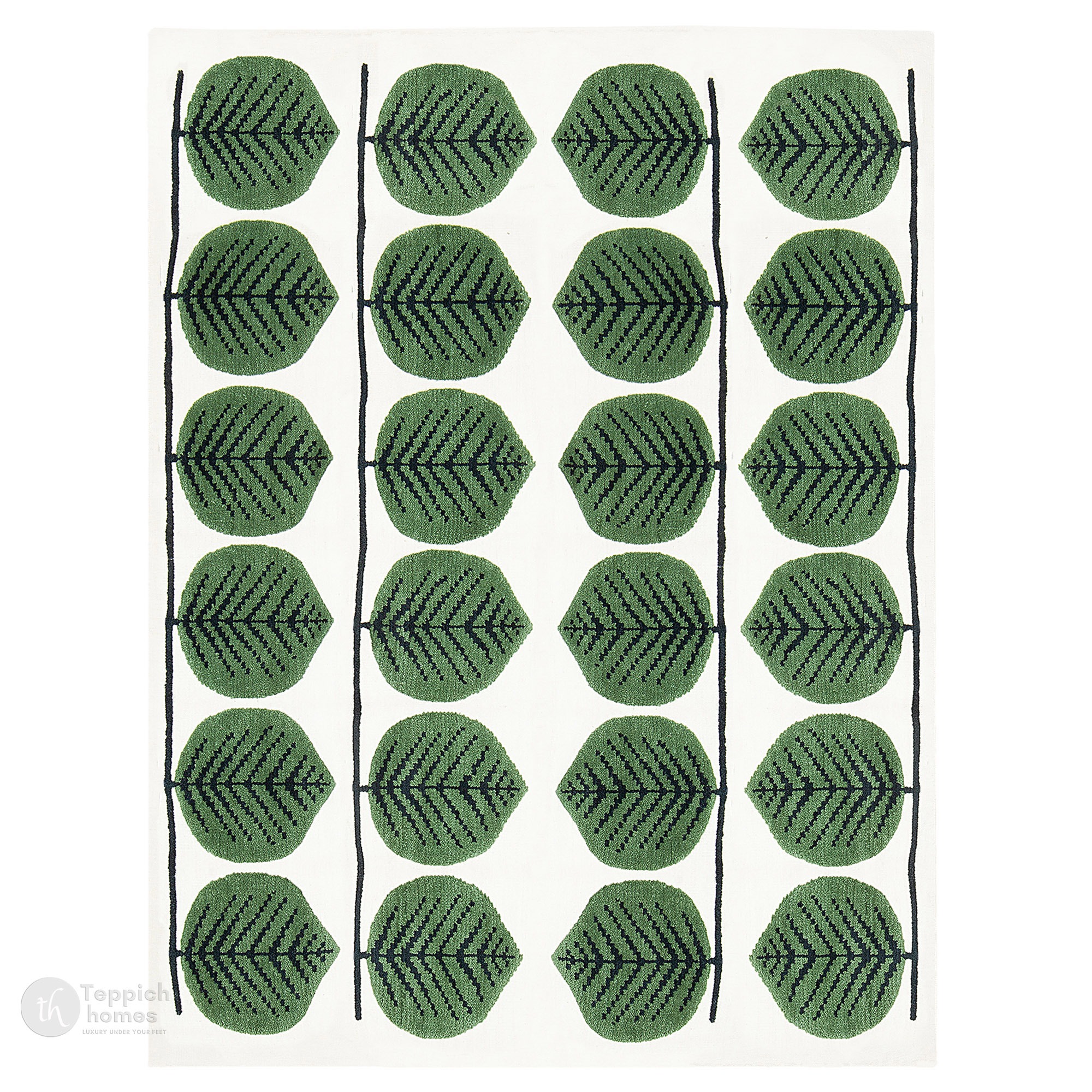 Hand Tufted Wool Rug Leaves Pattern 6x9 8x10 9x12 10x10 Sizes Dining Room Living Room Bedroom Hallway Cozy White