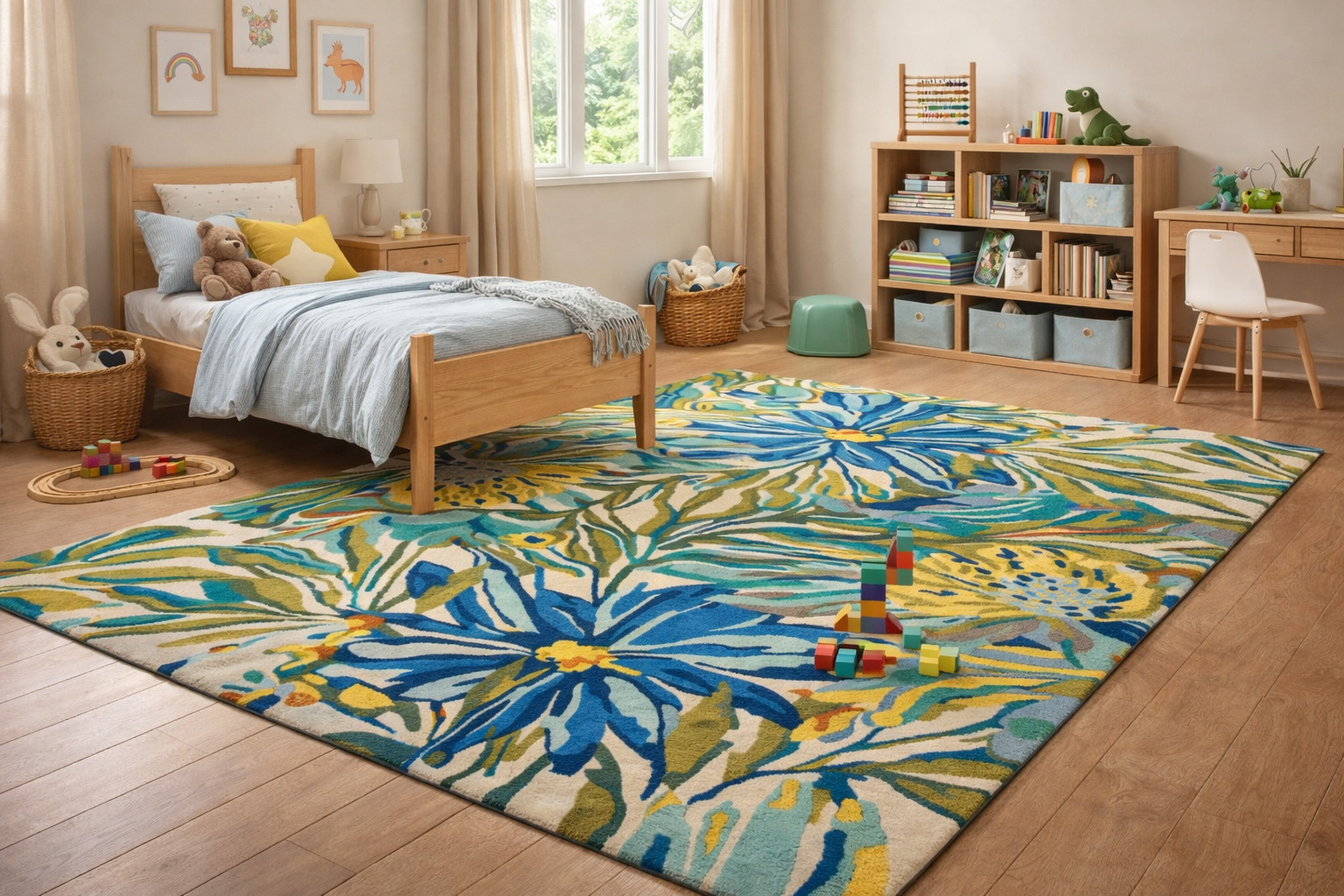 Hand Tufted Floral Wool Rug 5x7 6x9 8x11  9x12 Colorful Rectangle Rug Bedroom Living Room Hallway Dcor