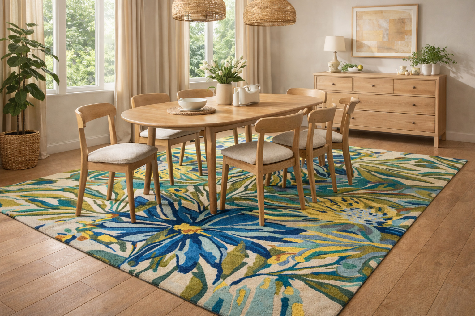 Hand Tufted Floral Wool Rug 5x7 6x9 8x11  9x12 Colorful Rectangle Rug Bedroom Living Room Hallway Dcor