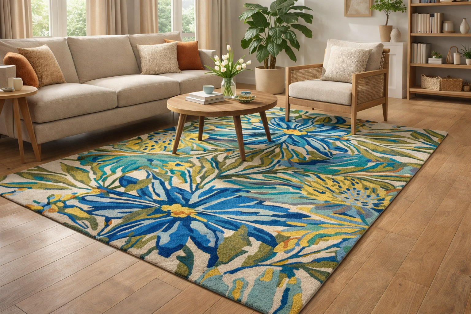 Hand Tufted Floral Wool Rug 5x7 6x9 8x11  9x12 Colorful Rectangle Rug Bedroom Living Room Hallway Dcor