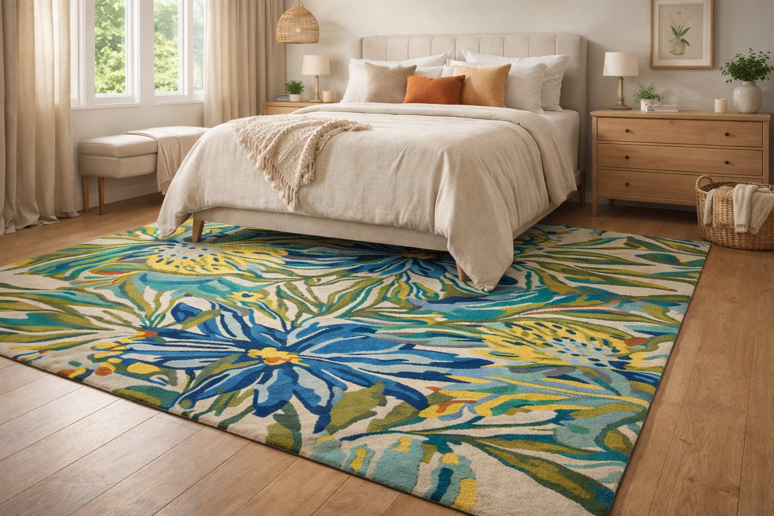 Hand Tufted Floral Wool Rug 5x7 6x9 8x11  9x12 Colorful Rectangle Rug Bedroom Living Room Hallway Dcor