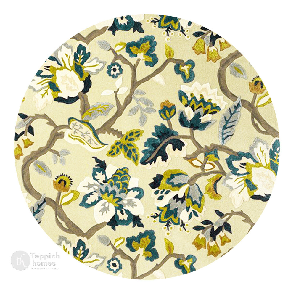 Image of 7x7 Round rug | Organic shape rug | Floral carpet | 6x6, 8x8, 9x9, 10x10 | Round wool | Hand tufted | Bed, Living, room