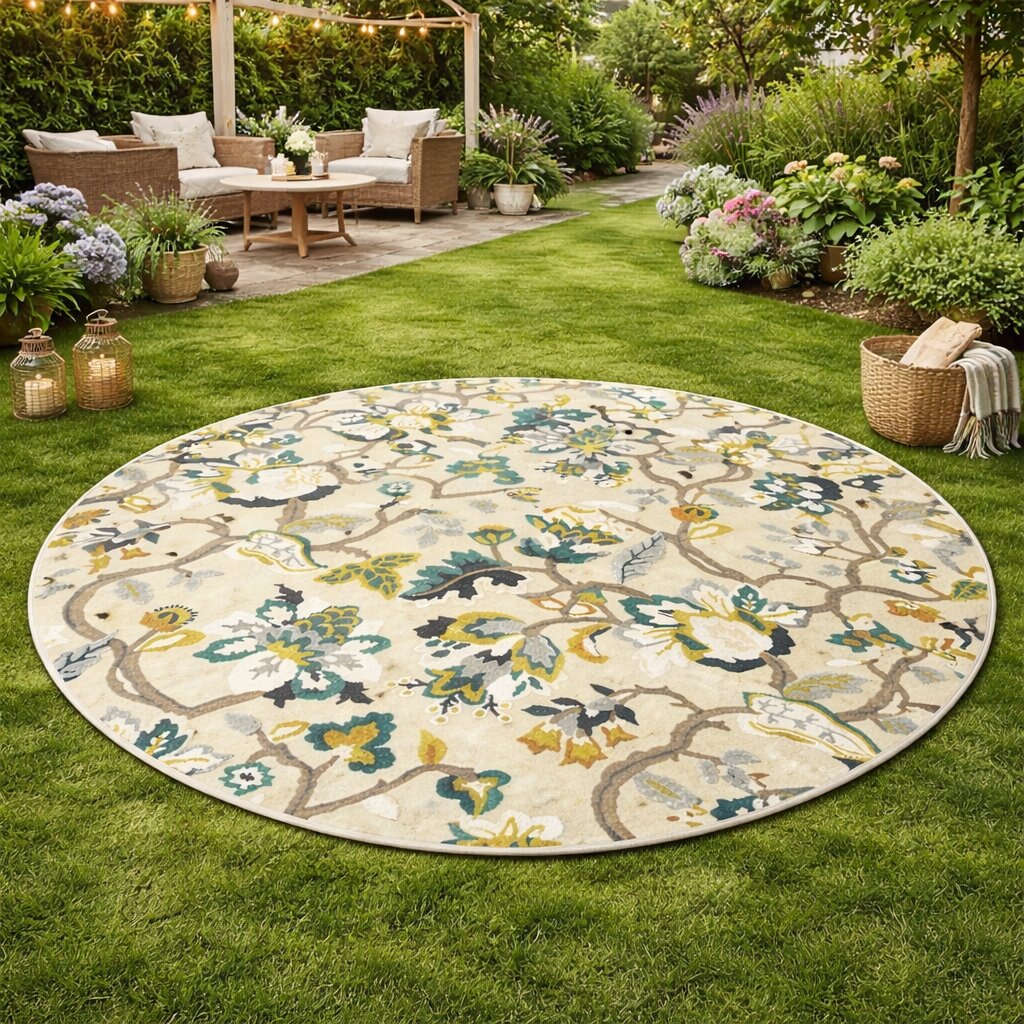 7x7 Round rug  Organic shape rug  Floral carpet  6x6 8x8 9x9 10x10  Round wool  Hand tufted  Bed Living room