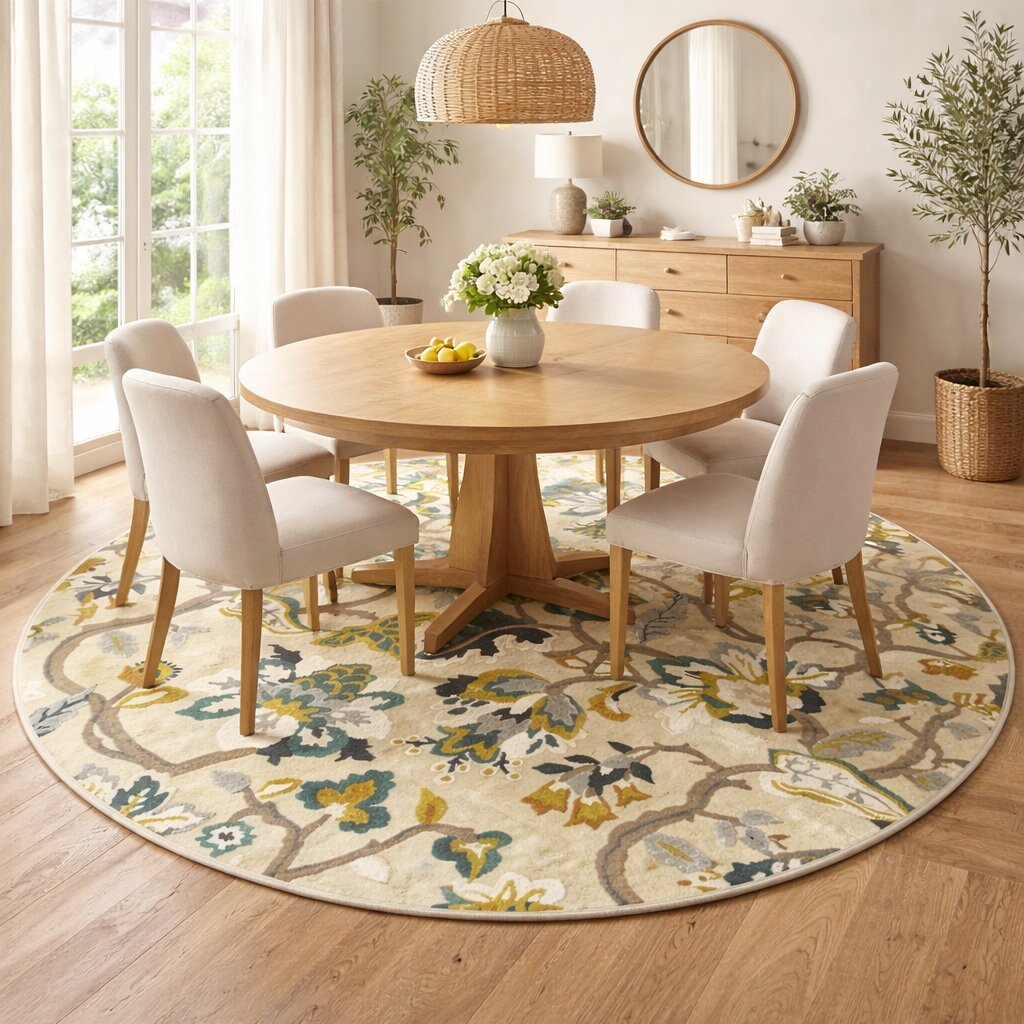 7x7 Round rug  Organic shape rug  Floral carpet  6x6 8x8 9x9 10x10  Round wool  Hand tufted  Bed Living room