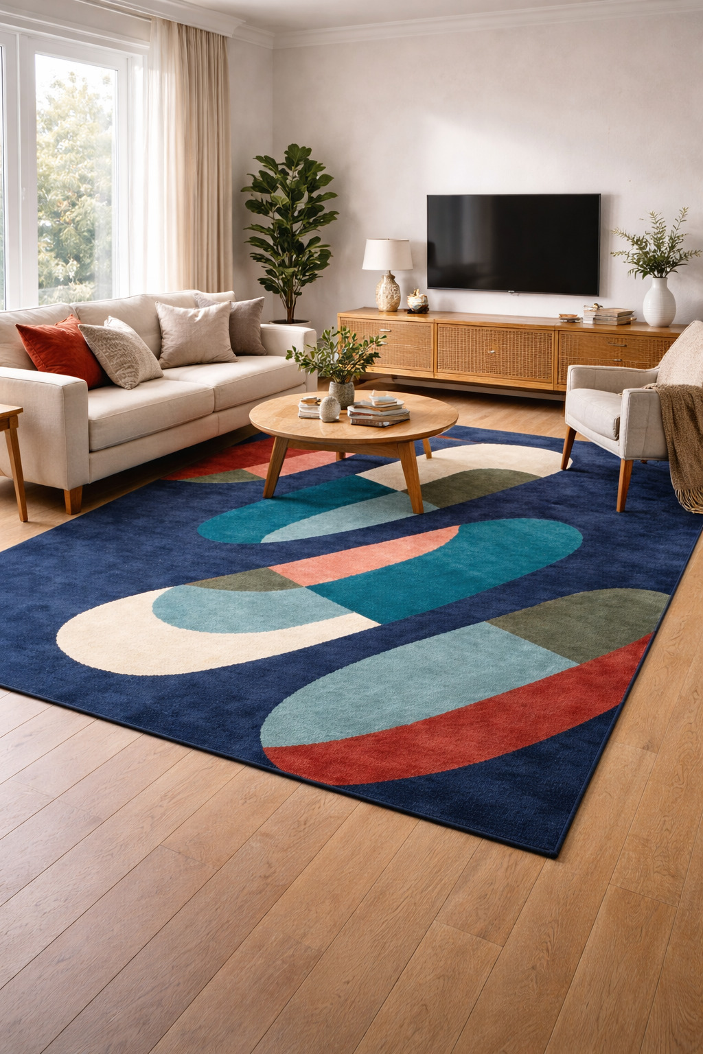 Rectangle And Modern Blue Tufted Area Tufted Area Rug for Living and Cozy Room