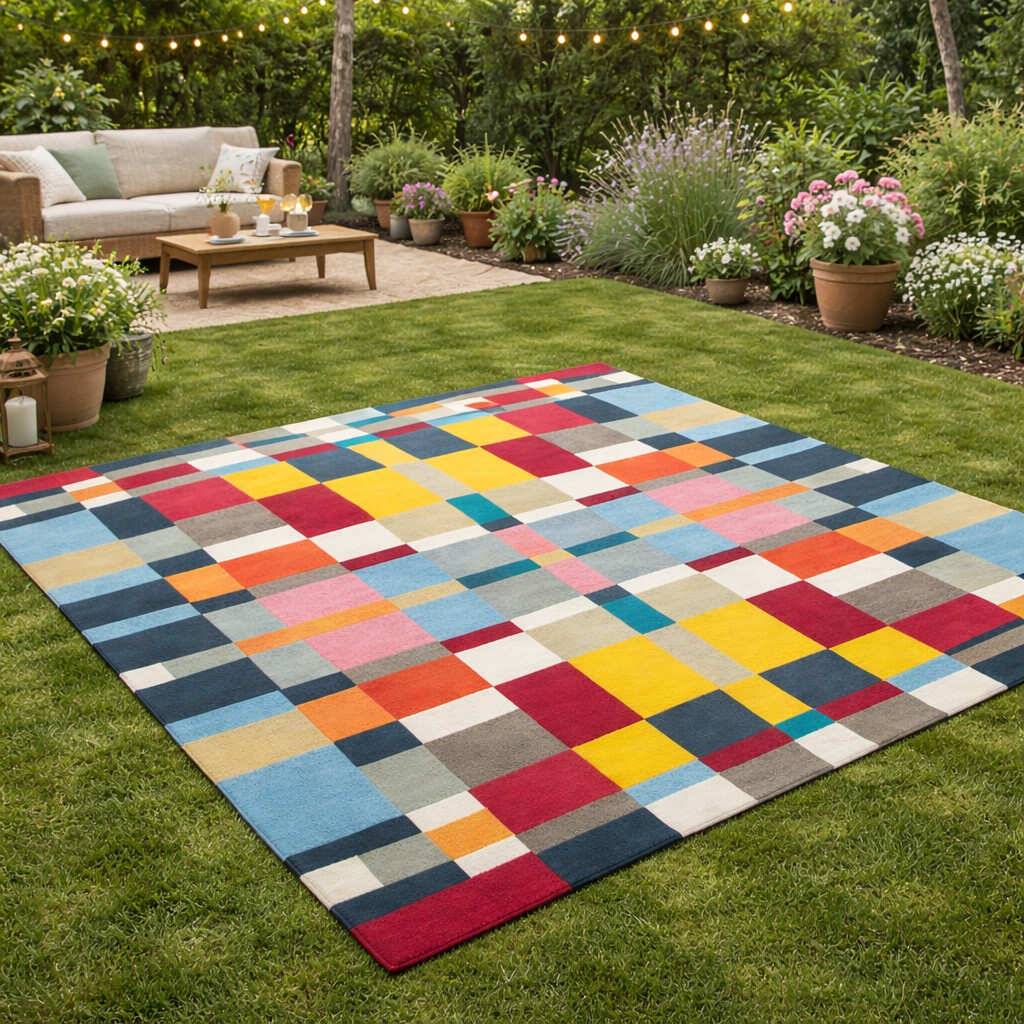 Multicolor Tiles Luxury Design Hand Tufted Area Rug for Living and Dining Room