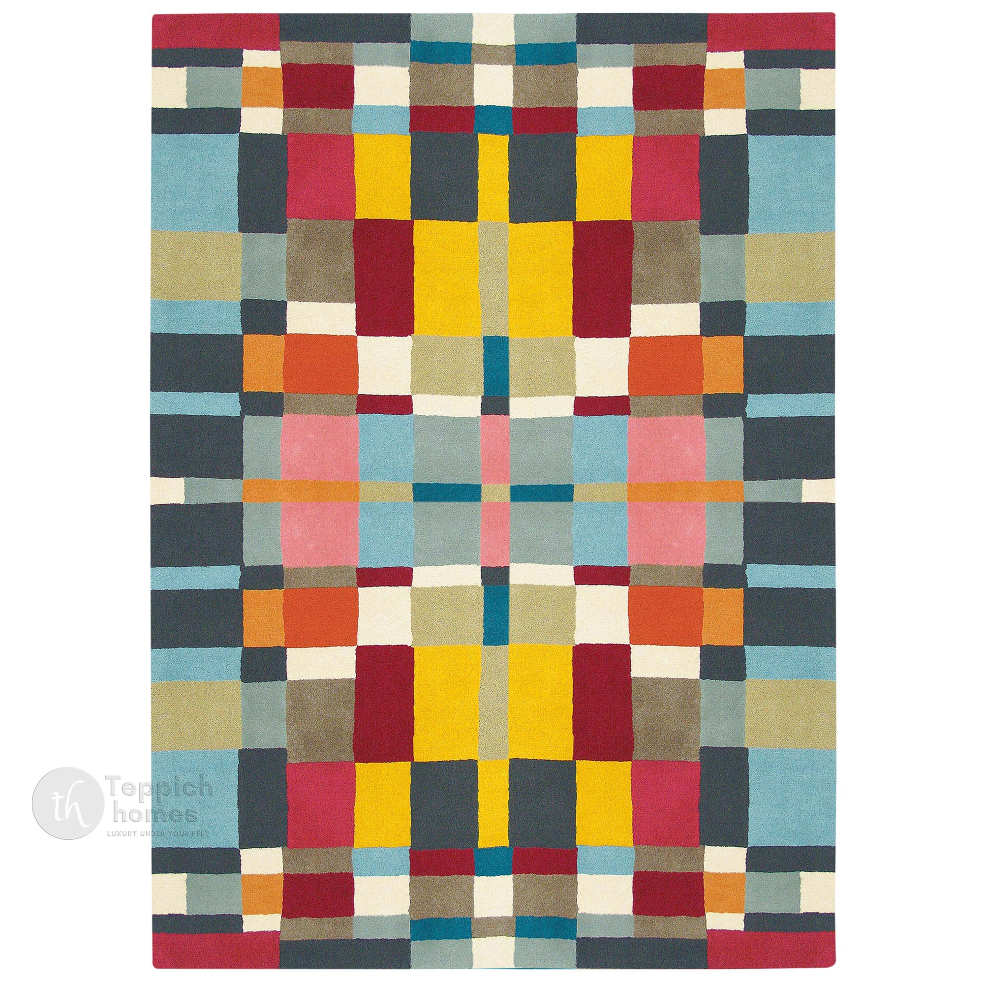 Multicolor Tiles Luxury Design Hand Tufted Area Rug for Living and Dining Room