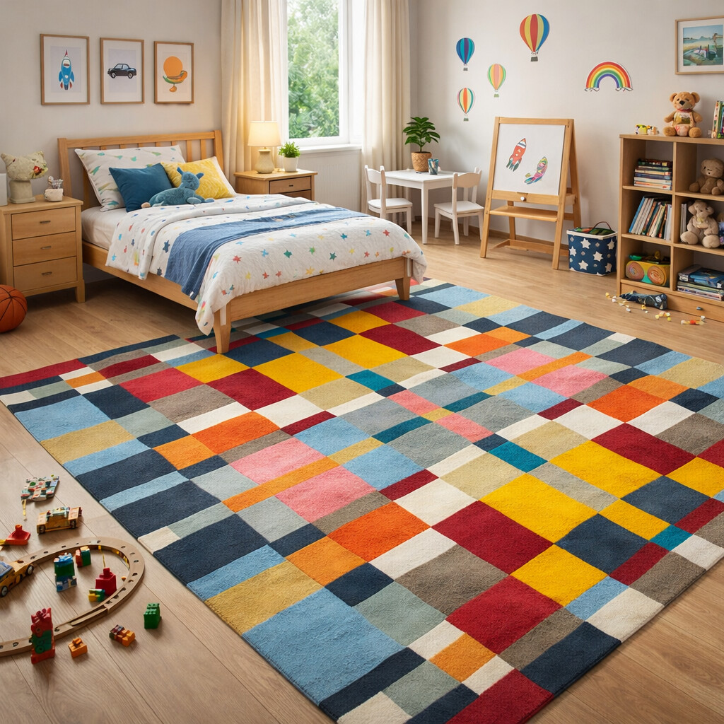 Multicolor Tiles Luxury Design Hand Tufted Area Rug for Living and Dining Room