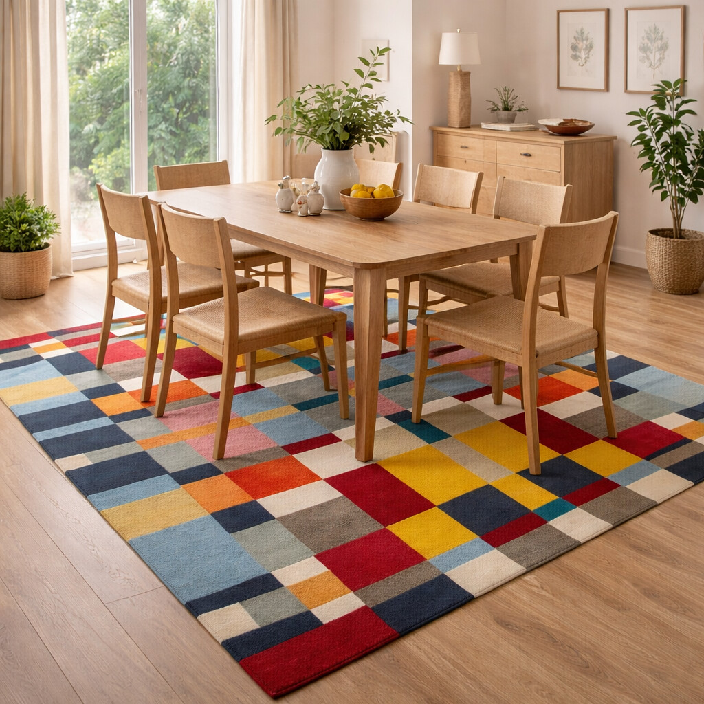 Multicolor Tiles Luxury Design Hand Tufted Area Rug for Living and Dining Room