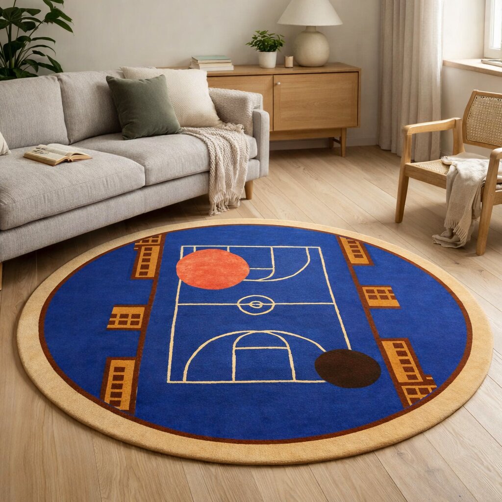 5x5 6x6 Hand tufted wool carpet Geometric rug 10x10 12x12 Cream color Round shape area rugs