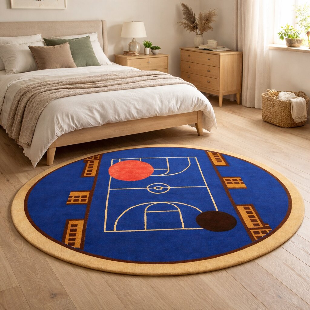 5x5 6x6 Hand tufted wool carpet Geometric rug 10x10 12x12 Cream color Round shape area rugs