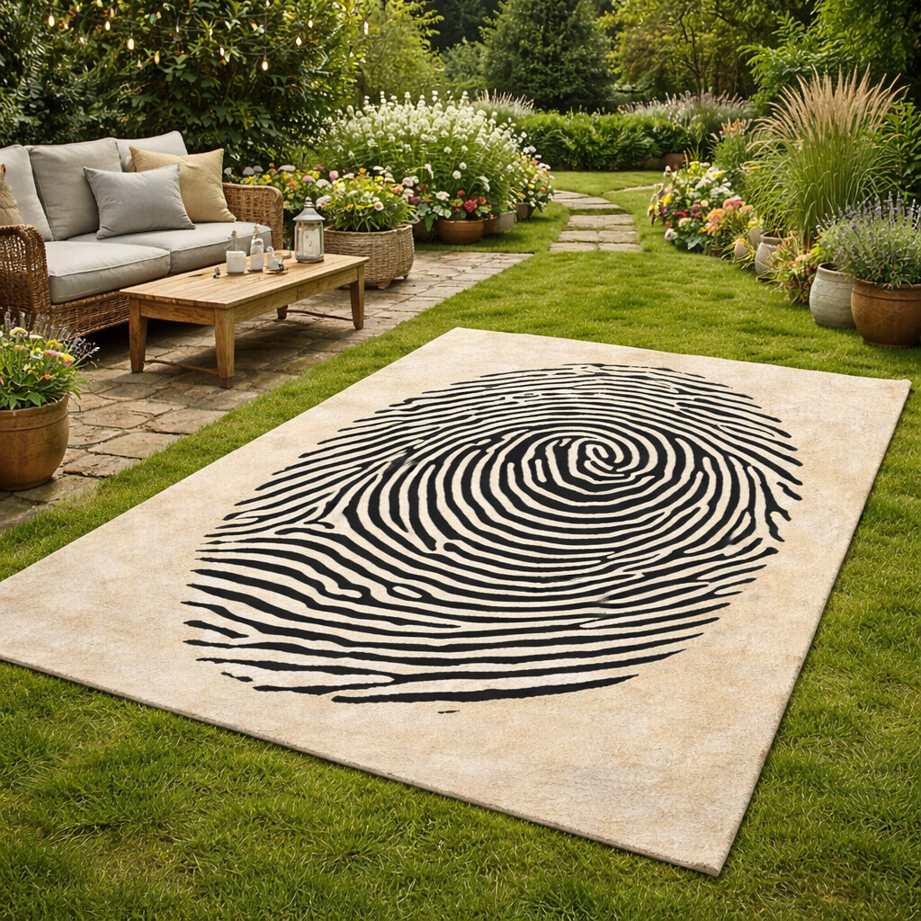 Hand Tufted Thumb Print Wool Rug Black  White Geometric Dining Room Living Room Bedroom or Hallway 5x9 6x10 8x11 9x12 Sizes