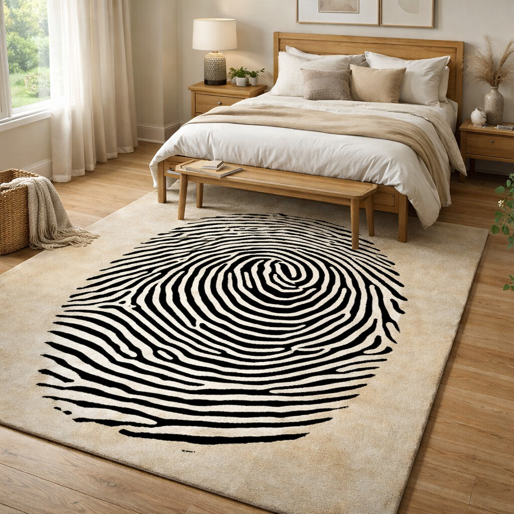 Hand Tufted Thumb Print Wool Rug Black  White Geometric Dining Room Living Room Bedroom or Hallway 5x9 6x10 8x11 9x12 Sizes