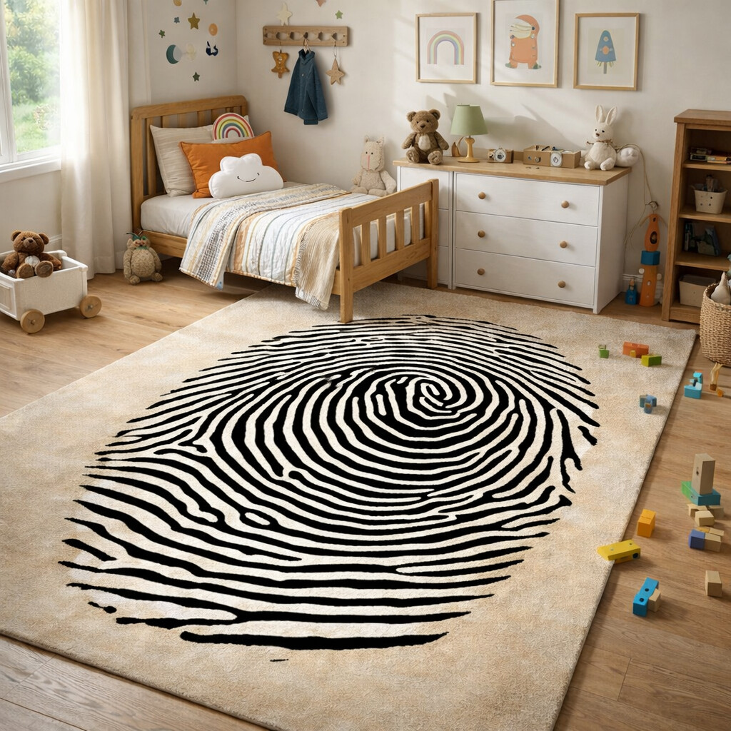 Hand Tufted Thumb Print Wool Rug Black  White Geometric Dining Room Living Room Bedroom or Hallway 5x9 6x10 8x11 9x12 Sizes