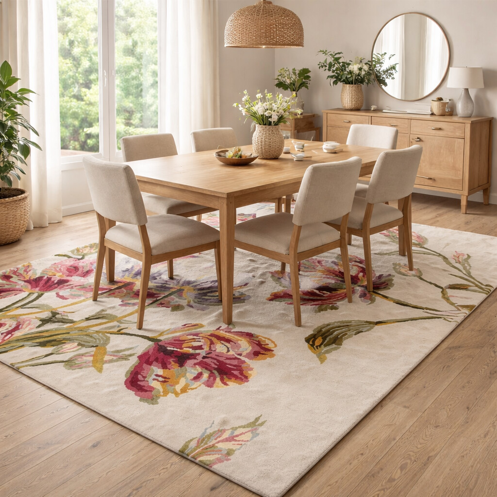 Floral Woolen Rug Hand Tufted Sizes 6x8 7x10 8x11 9x12 Bedroom Living Room Dining Room or Hallway