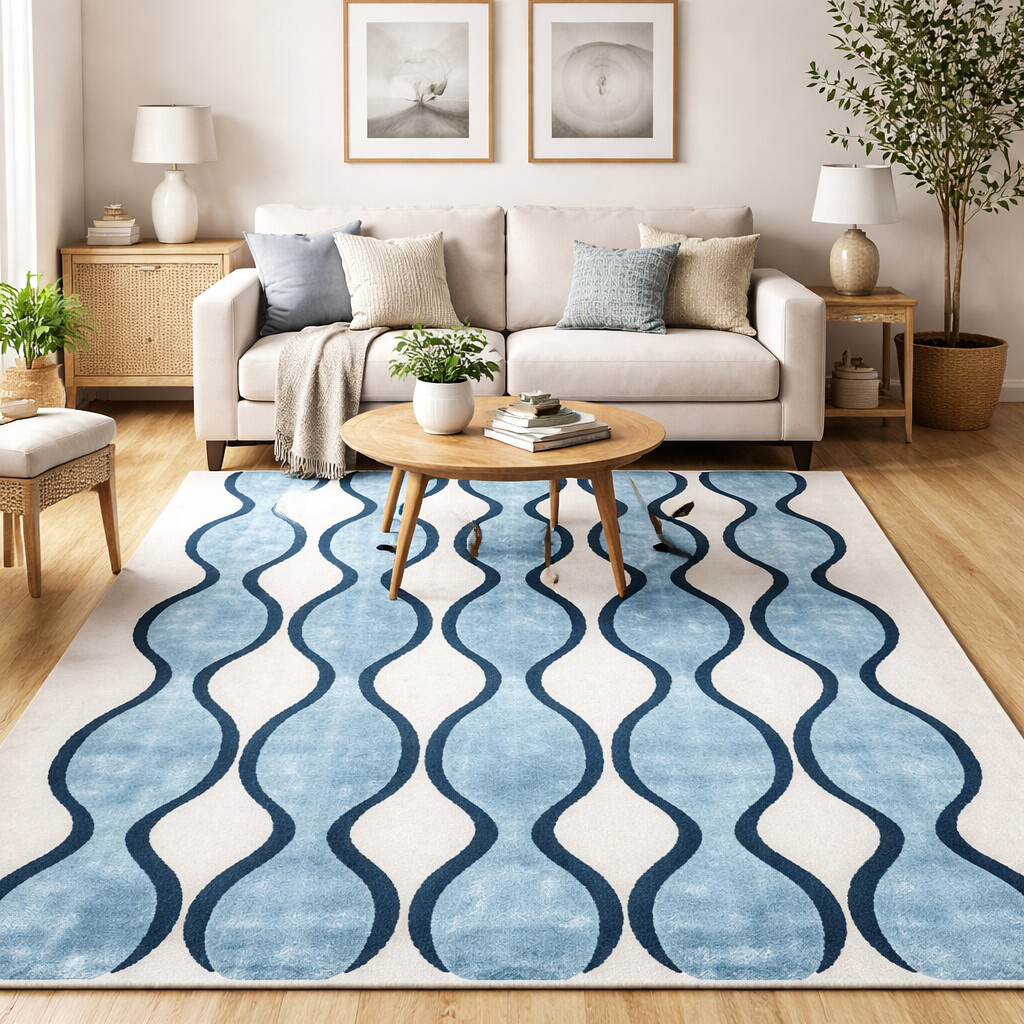 Blue geometric rug  6x9 Rugs for living room  5x8 7x10 8x13 9x12  Hand tufted  Bedroom Living room