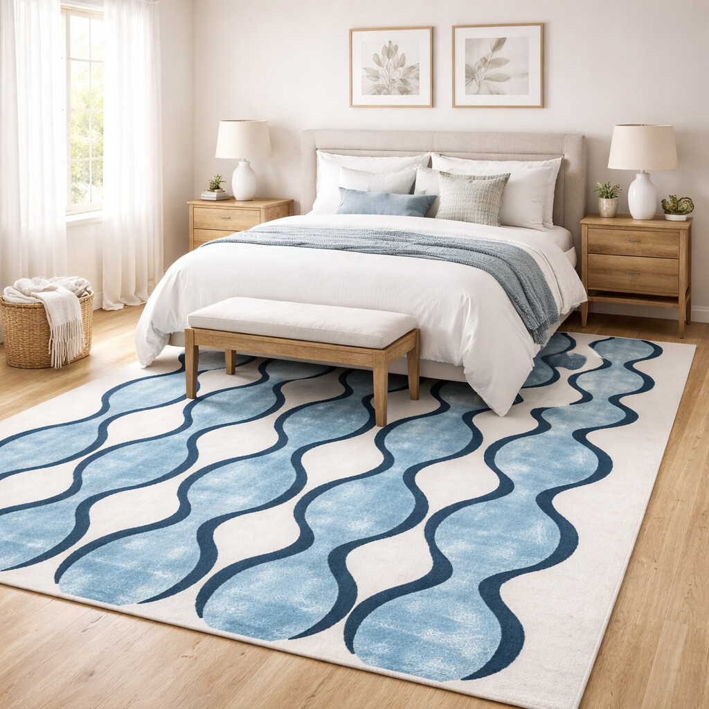 Blue geometric rug  6x9 Rugs for living room  5x8 7x10 8x13 9x12  Hand tufted  Bedroom Living room