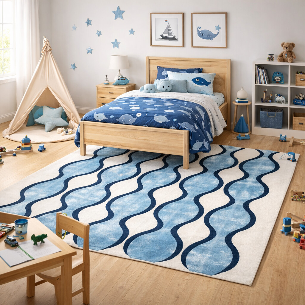 Blue geometric rug  6x9 Rugs for living room  5x8 7x10 8x13 9x12  Hand tufted  Bedroom Living room