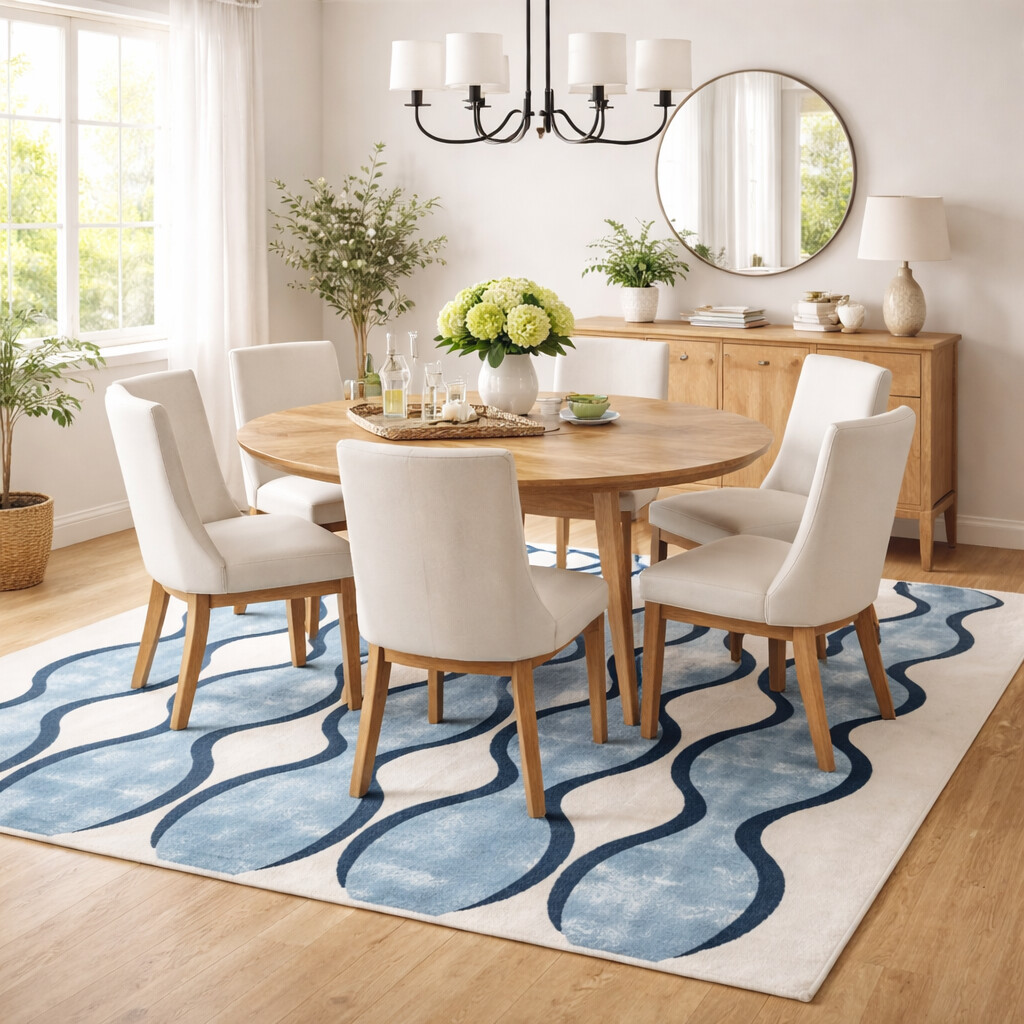 Blue geometric rug  6x9 Rugs for living room  5x8 7x10 8x13 9x12  Hand tufted  Bedroom Living room